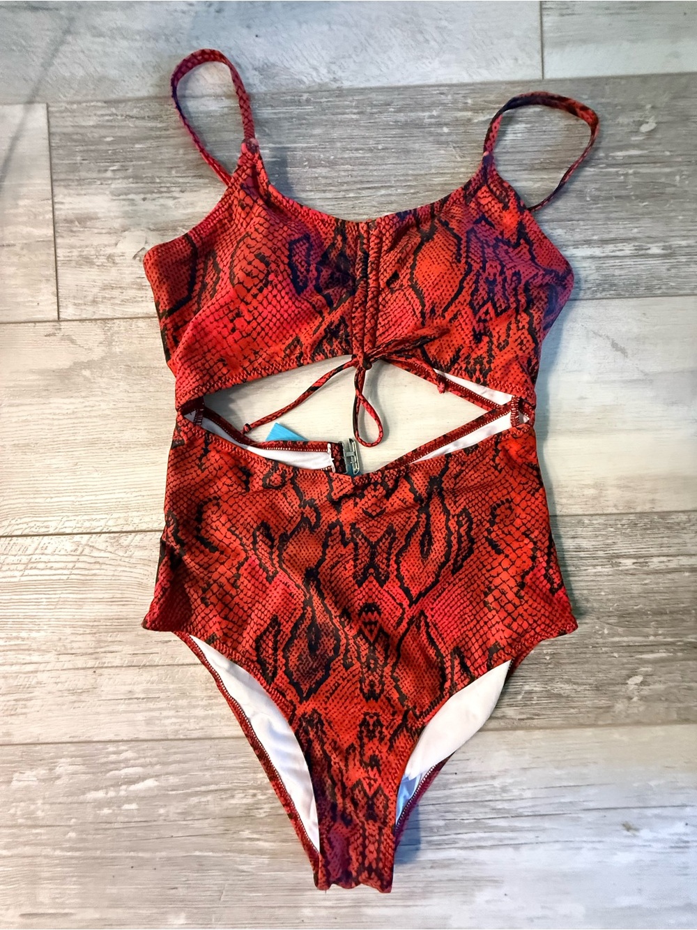 CUPSHE Red Black Snakeskin Cutout One Piece Swimsuit Women’s Small NWT